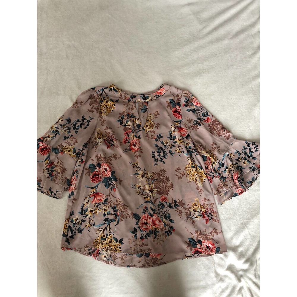 SHE + SKY Extra Large Pink Floral Keyhole Tunic Blouse Peasant Sleeve Breathable